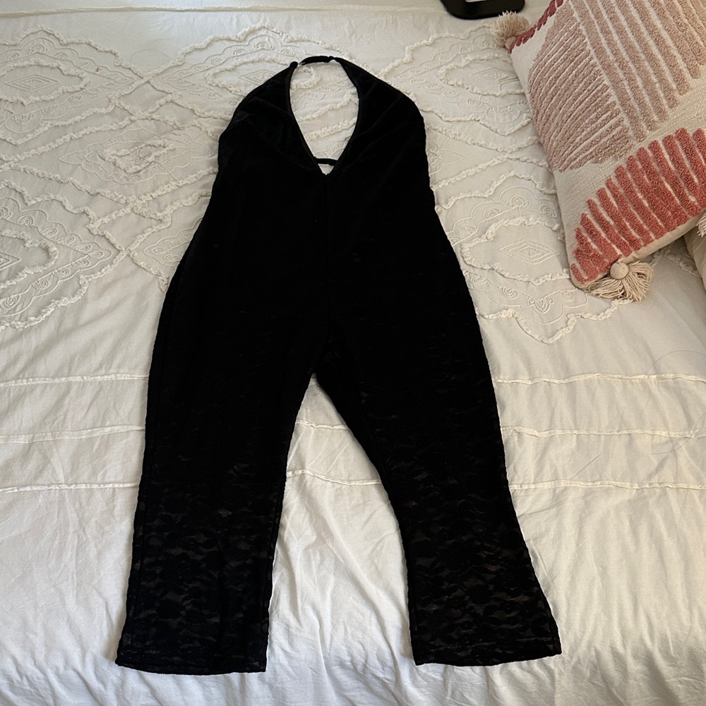 Fashion Nova Black Lace Halter Jumpsuit